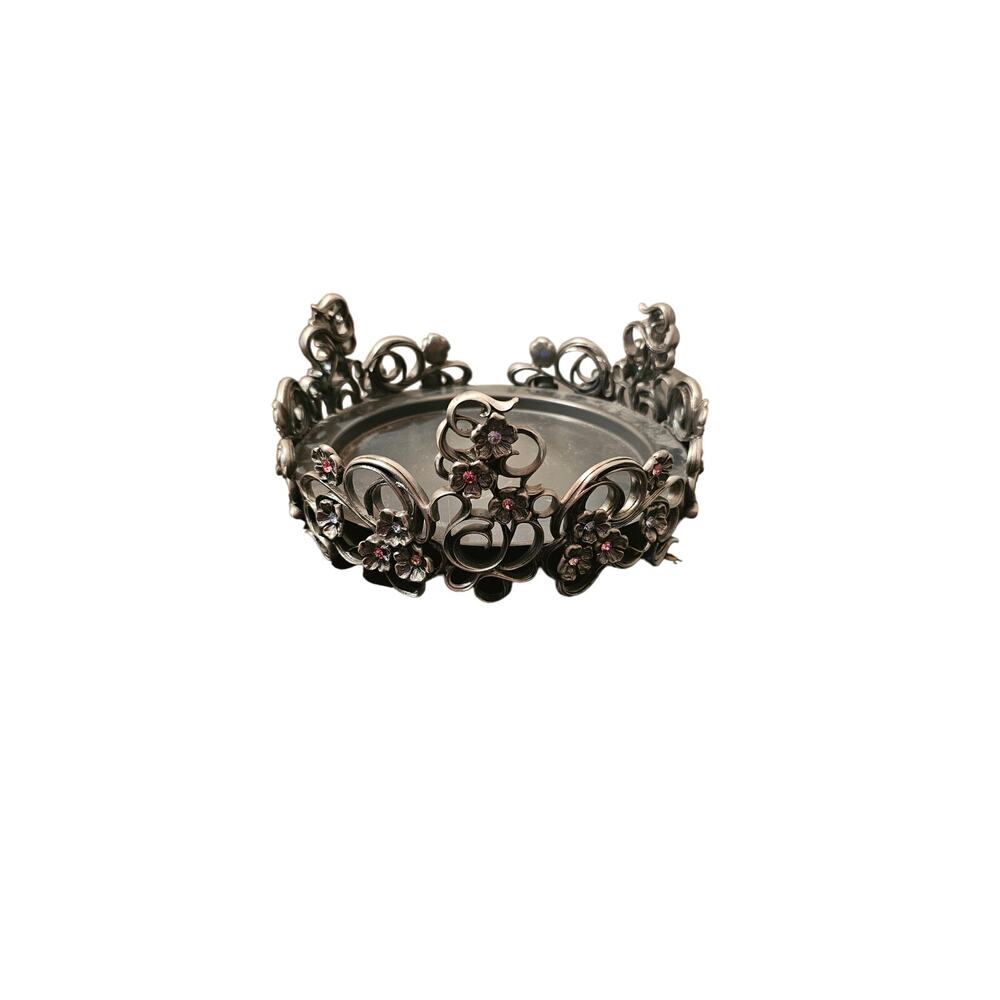 Silvertone‎ Rhinestone Metal 3.5X8" Partylite Candle Holder